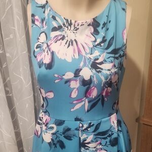Blue Pleated Floral Dress